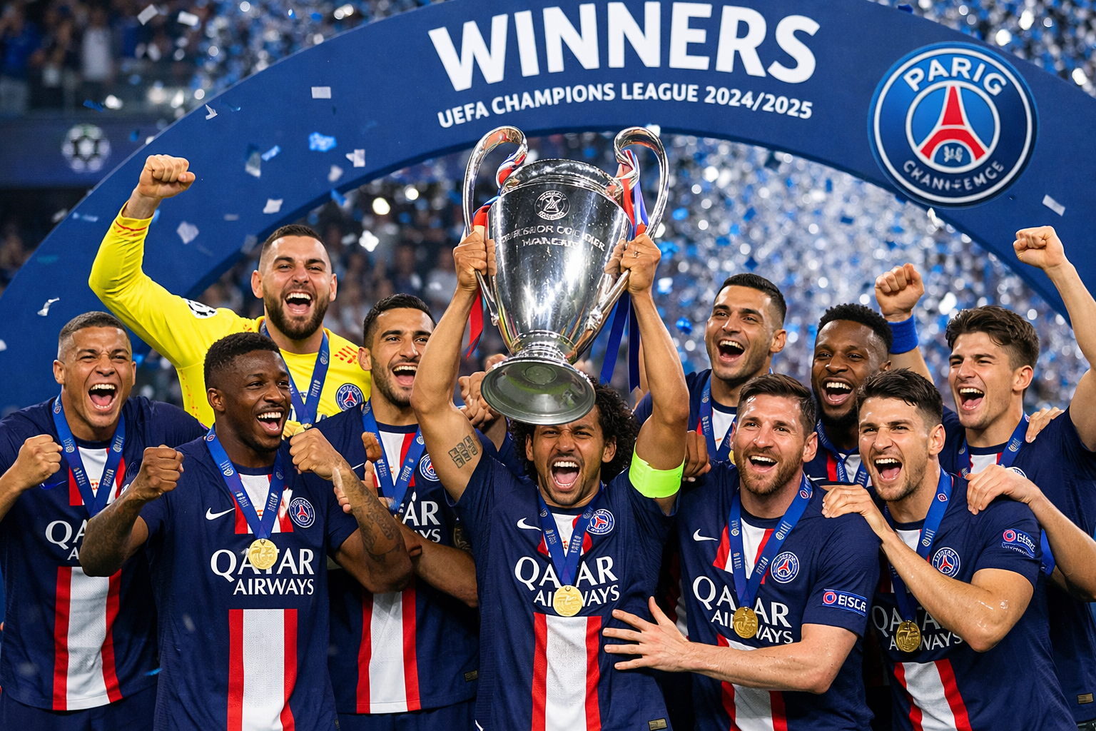 PSG vô địch UEFA Champions League 2024/2025. Ảnh: Chat GPT.