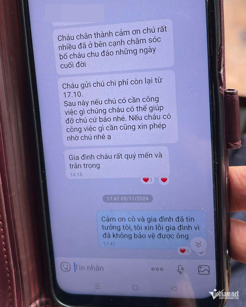 Lời cảm ơn chân tình ông S. nhận được từ gia đình bệnh nhân