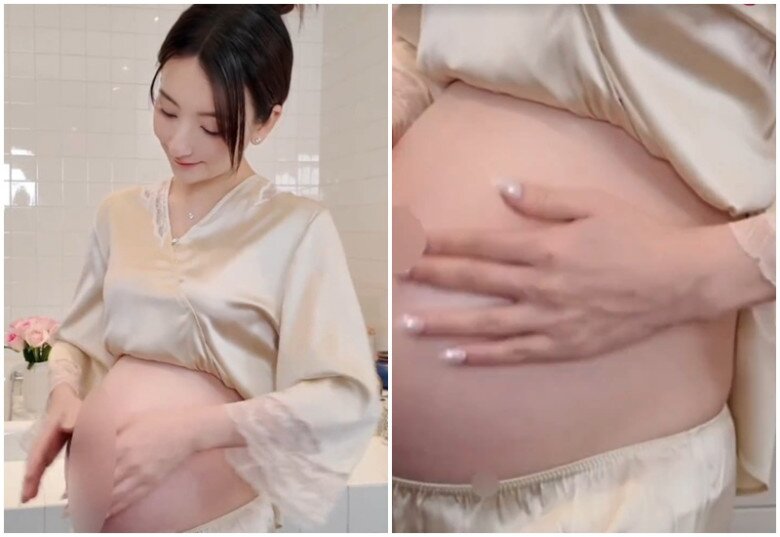 Cô từng gây chú ý với bụng bầu thon gọn, láng mịn.