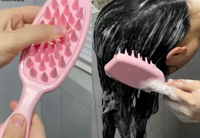 Sử dụng lược massage silicon để kích thích tuần hoàn máu và thư giãn da đầu trong khi gội, giúp tóc sạch sâu và khỏe mạnh từ gốc.