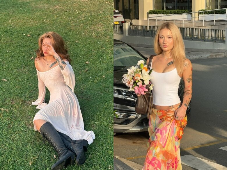 Gu thời trang của Naomi thể hiện rõ sự đối lập nhưng hài hòa giữa sự nữ tính và cá tính mạnh mẽ khi cô phối váy thướt tha với đôi bốt cá tính hay áo 2 dây gợi cảm, ôm sát cơ thể, khéo léo khoe vóc dáng thon gọn. 