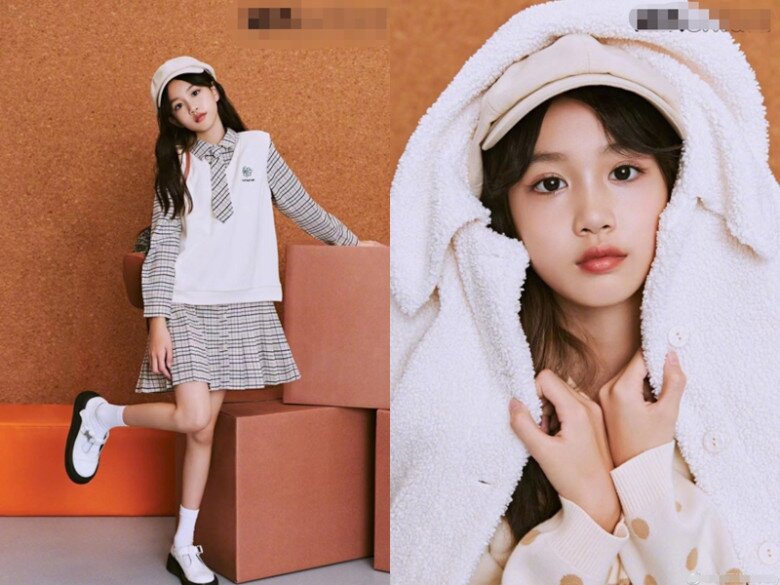 Từ nhỏ, Cayla đã có gương mặt thanh thoát với đôi mắt to tròn, tự tin tạo dáng trước ống kính.