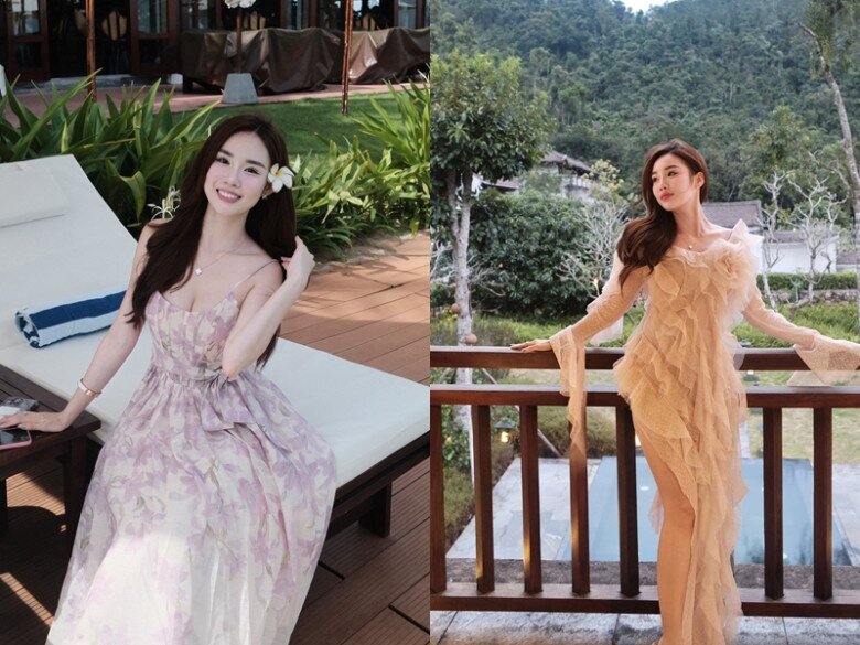 Những mẫu váy điệu đà, nữ tính với chất liệu mỏng nhẹ, bay bổng càng tôn lên nét đẹp dịu dàng của Ngọc Mai.