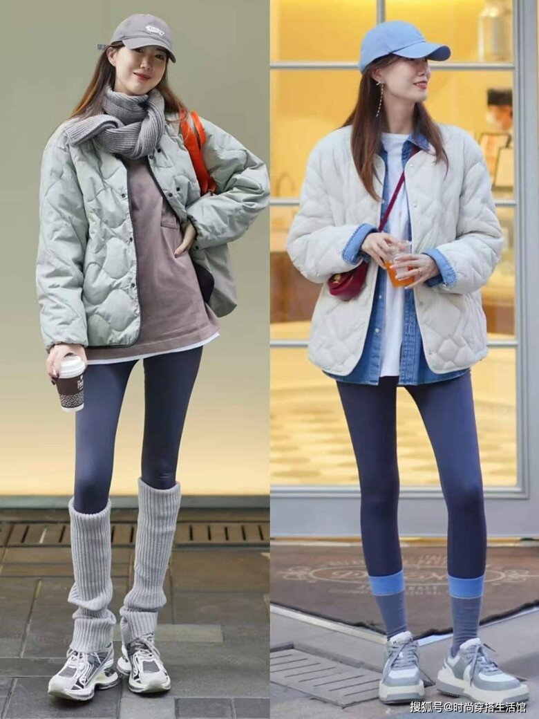 Áo khoác chần bông kết hợp giày thể thao vừa ấm áp vừa năng động, chuẩn style hiện đại.