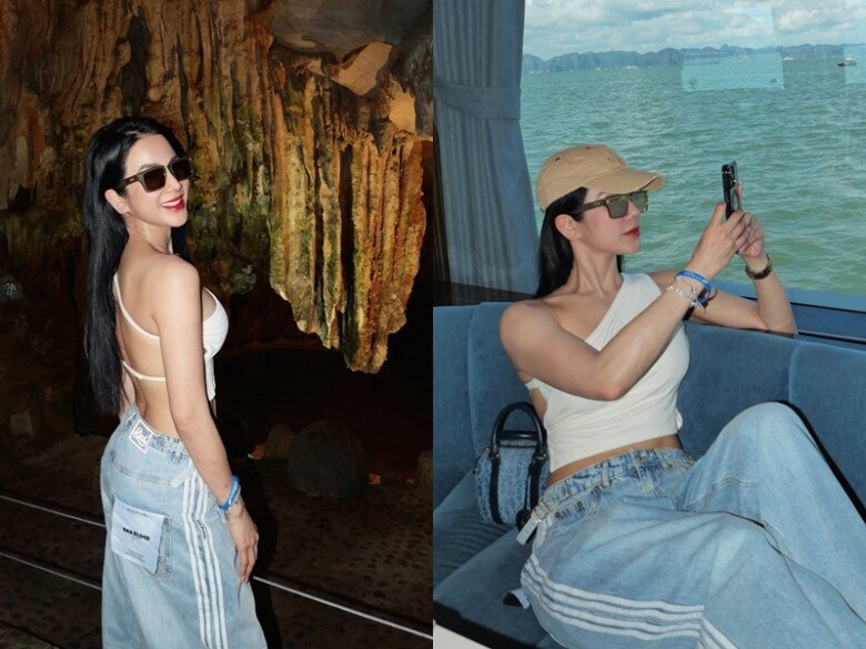 Không diện đơn điệu một kiểu áo crop top, Diệp Lâm Anh có đa dạng thiết kế chẳng hạn như chiếc áo lệch vai hở lưng này không chỉ giúp cô khoe eo mà còn cả bờ vai và lưng trần trắng nõn nà.