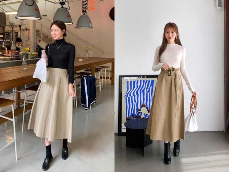 Thời tiết chuyển lạnh là lúc những chiếc váy dài quá gối được ưu ái hơn.