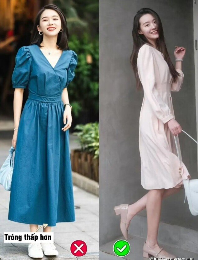 Váy dài kết hợp giày bệt mang cảm giác thoải mái nhưng khó tôn vóc dáng và không giúp tăng chiều cao hiệu quả.