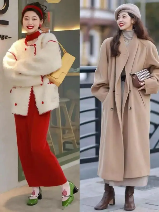 Chân váy len với áo khoác lông dáng ngắn hoặc áo dạ dáng dài đều trông gọn nhẹ, thanh thoát, thích hợp để diện ở bất cứ đâu.