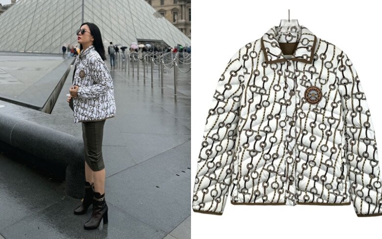 Chiếc áo khoác chần bông mà nữ ca sĩ diện có lớp ngoài làm từ polyester với lớp lót cotton và viscose bên trong, đảm bảo sự thoải mái và độ bền. Mẫu thiết kế này hiện có giá hơn 60 triệu đồng.