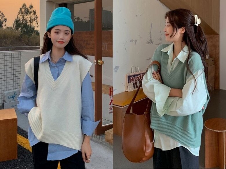 &Aacute;o sơ mi + &aacute;o vest