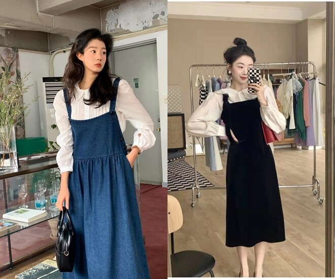 &Aacute;o sơ mi + v&aacute;y hai d&acirc;y