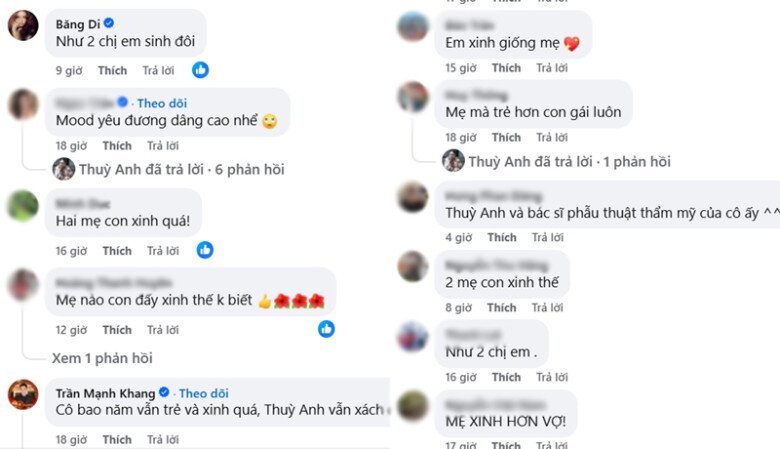 Hầu hết mọi người đều khen ngợi nhan sắc của mẹ Thùy Anh vừa trẻ vừa xinh, thậm chí còn đẹp hơn cả con gái.