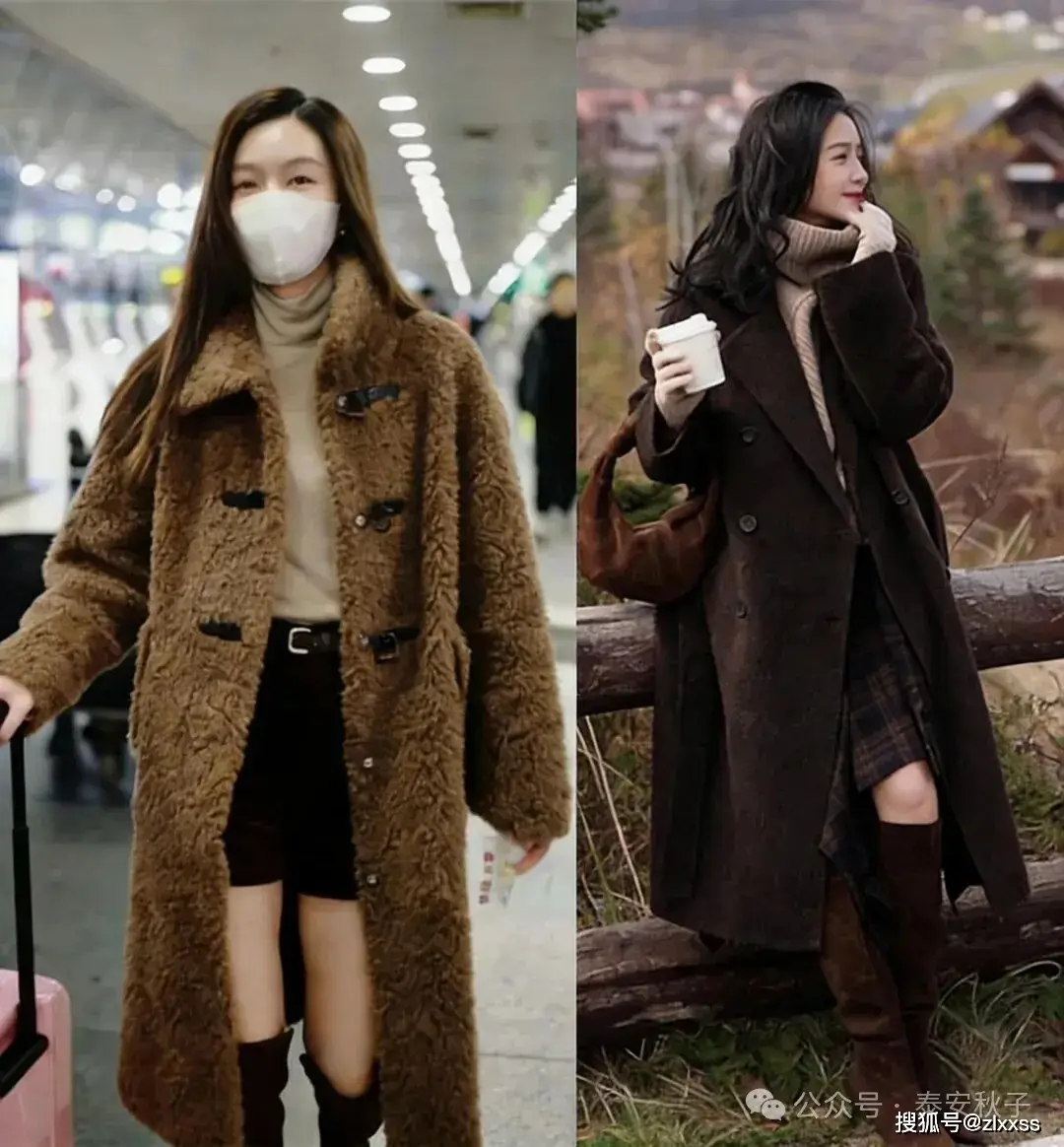 Chẳng hạn, áo khoác len cừu màu nâu caramel dáng dài tạo hiệu ứng thon gọn rõ rệt. Bên trong là áo cổ lọ màu be nhạt vừa ấm áp vừa nhẹ nhàng, kết hợp quần short da đen và boots cao quá gối cùng tông, mang đến vẻ ngoài sang trọng, thời thượng pha chút cá tính.