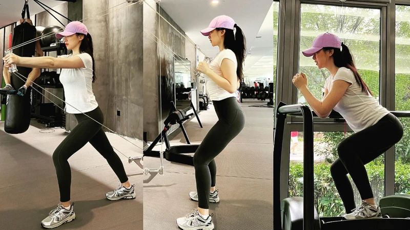 Các bài tập của Chu Châu sau khi sinh con được thay đổi theo từng giai đoạn: 3 tháng đầu chỉ đi bộ và tập kegel, 3 tháng tiếp theo chạy chậm và tập nâng hông (glute bridges), sau 6 tháng mới tập luyện cường độ cao ngắt quãng và tập tạ.