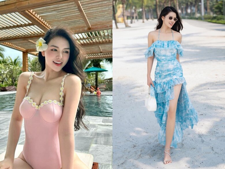 Body nóng bỏng với vòng 1 đầy đặn cùng làn da trắng nõn nà của Bích Ngọc khi đi biển.