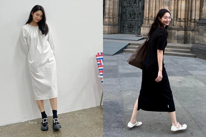 Những chiếc váy suông, không quá ôm sát là lựa chọn yêu thích của Shin Min Ah.