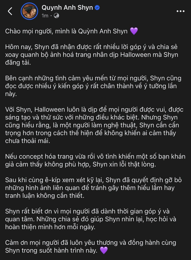 Quỳnh Anh Shyn lên tiếng xin lỗi ngay sau động thái từ nhãn hàng.