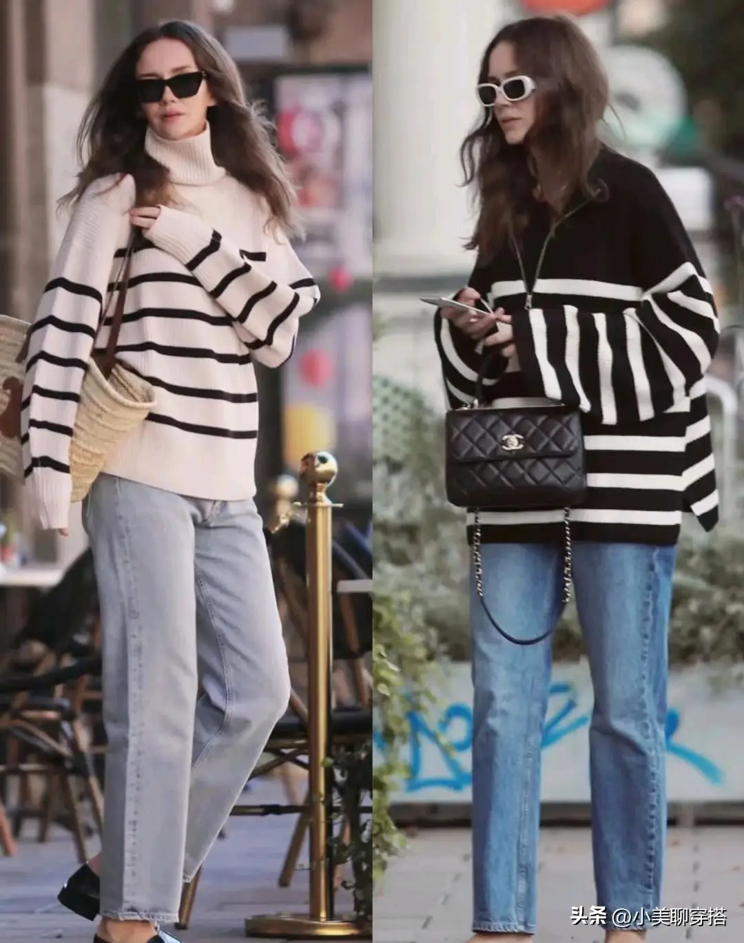 Áo len kẻ sọc nhất là tông đen trắng kinh điển vừa sành điệu, vừa dễ mặc. Kết hợp cùng quần jeans xanh trơn, bạn sẽ có ngay phong cách “học sinh” tươi mới nhưng không kém phần hiện đại. Sự đối lập giữa đường kẻ năng động và phom áo rộng rãi tạo nên vẻ ngoài thoải mái, thanh lịch, giúp bạn trông trẻ trung và tràn đầy năng lượng hơn trong những ngày thu đông.