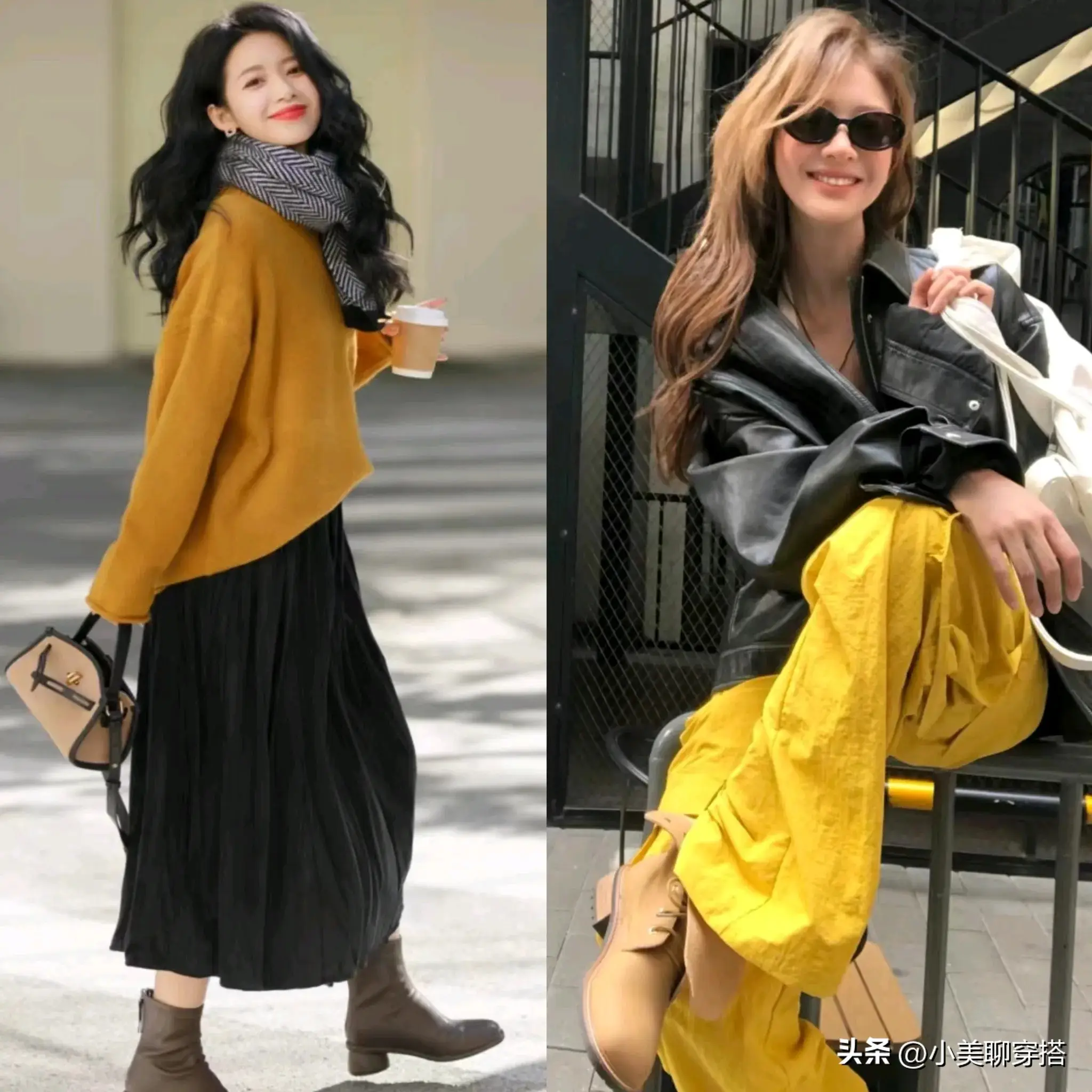 Áo len vàng nhạt có thể kết hợp với chân váy dài Hepburn đen. Những gam màu tương phản trông thật nhẹ nhàng và sống động, thổi một luồng sinh khí tươi sáng vào mùa đông ảm đạm, mang đến cảm giác thư thái.
