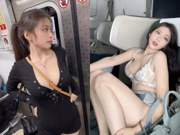 Vô tư phanh áo khoe vòng 1 đẫy đà trên tàu điện, máy bay, gái xinh khiến người xung quanh không dám nhìn thẳng