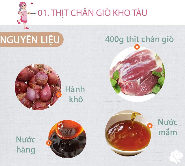 Chuẩn bị: 400g thịt chân giò, nước mắm, nước hàng, hành khô, muối.