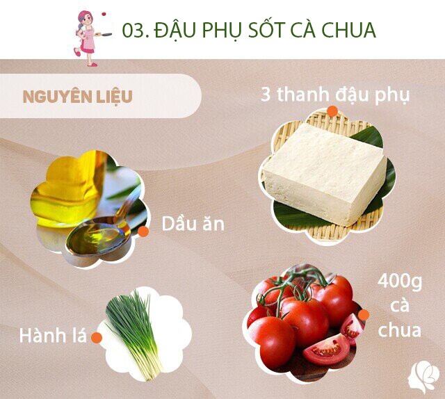 Chuẩn bị: 3 thanh đậu phụ, 400g cà chua, dầu ăn, hành lá, 1 củ hành khô.