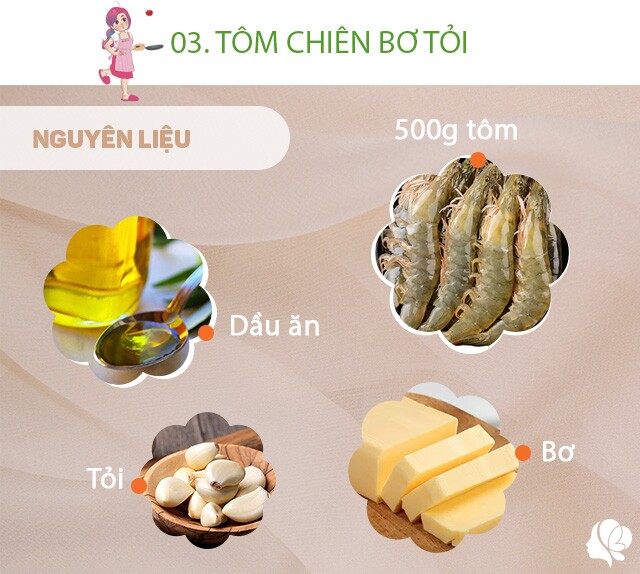 Chuẩn bị: 500g tôm, dầu ăn, 5 tép tỏi băm nhỏ, bơ, muối, một ít hạt tiêu xay.