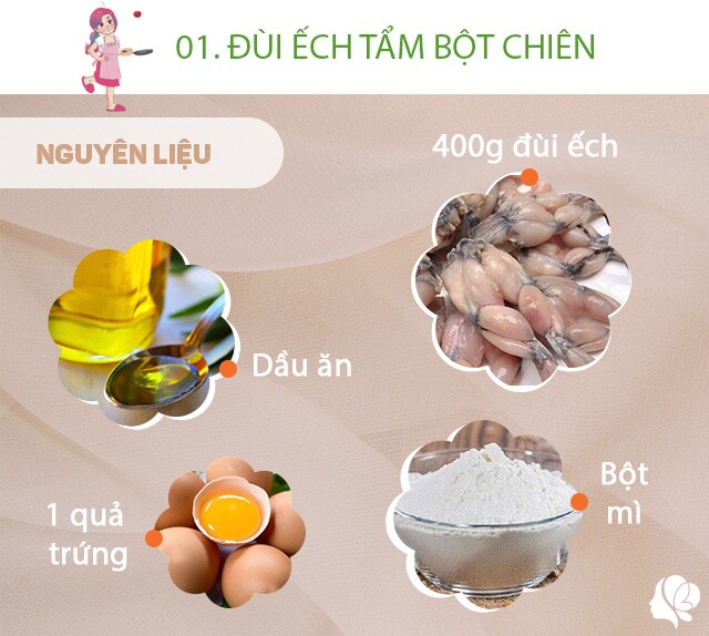 Nguyên liệu: 400g đùi ếch, 100g bột mì, 50g bột chiên giòn, 1 trứng gà, nước cốt gừng, gia vị (bột canh, hạt nêm, bột ngọt, tiêu).
