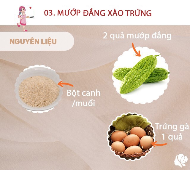 Chuẩn bị: 2 quả mướp đắng khoảng 300g, 1 quả trứng gà, dầu ăn vừa đủ, muối vừa đủ.