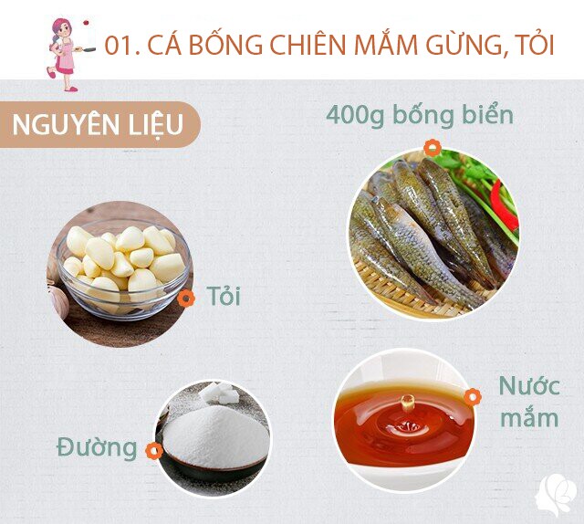 Chuẩn bị: 400g bống biển, nước mắm, dầu ăn, 5 tép tỏi, một mẩu gừng, đường, một ít ớt sừng băm nhỏ.