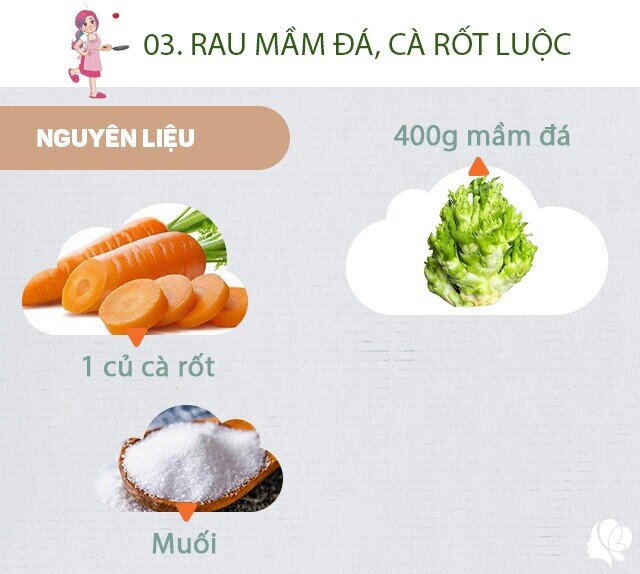 Chuẩn bị: 400g mầm đá, 1 củ cà rốt, muối.