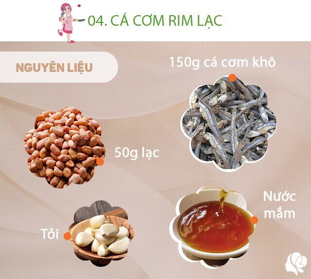 Nguyên liệu: 150g cá cơm sữa, 50g lạc, vừng rang, hành lá, tỏi, ớt, mắm, đường, tương ớt, ớt tươi, dầu ăn.