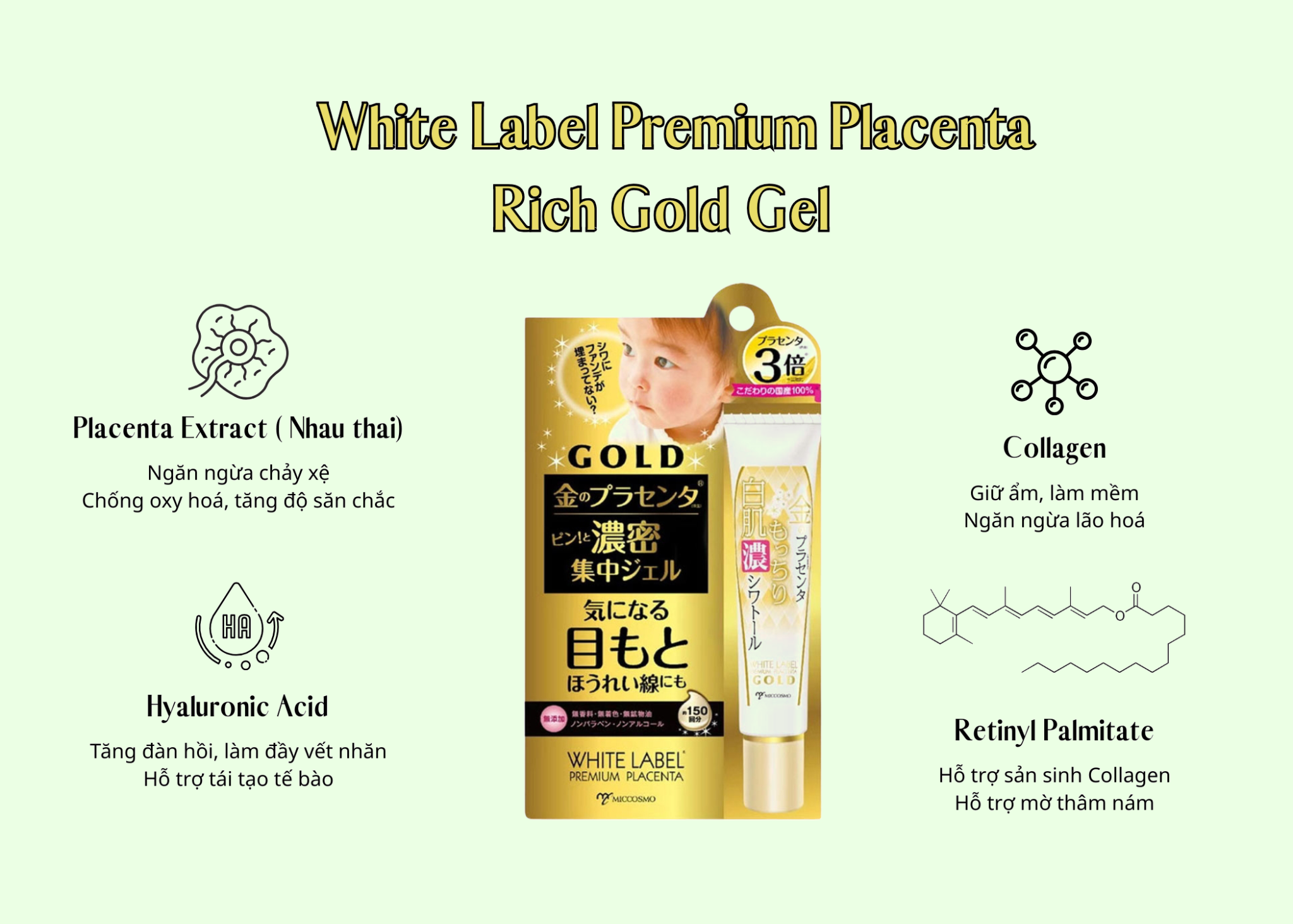 White Label Premium Placenta Rich Gold Gel 30g giúp làm sáng, cấp ẩm và trẻ hóa vùng da quanh mắt. Nguồn: DNCC