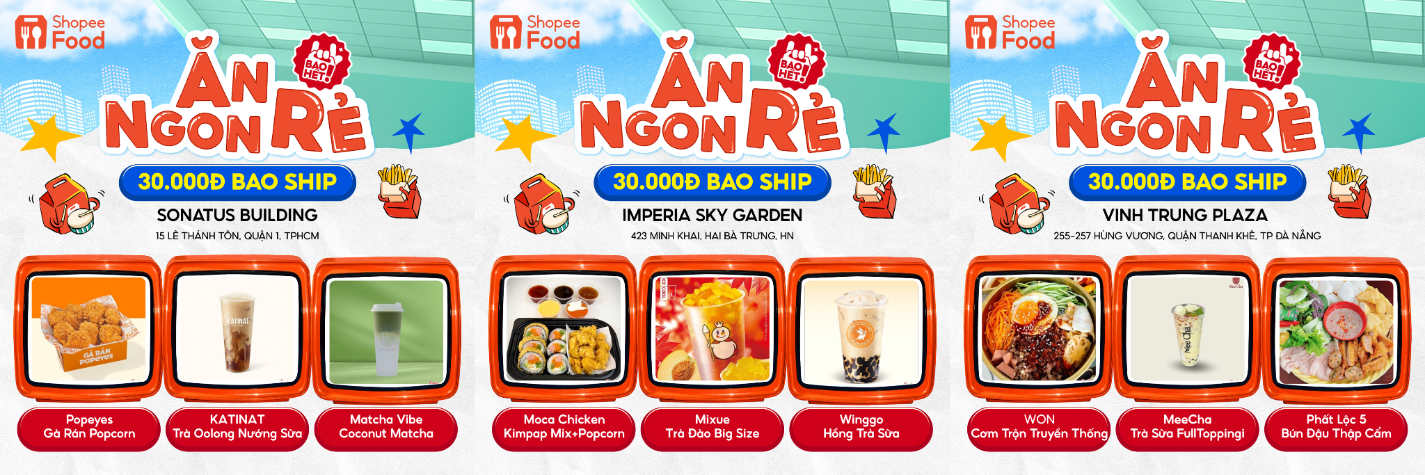 Dù ở Hà Nội, Đà Nẵng, hay TPHCM, ShopeeFood cũng bao bạn ăn ngon rẻ no nê, bao luôn cả phí ship.