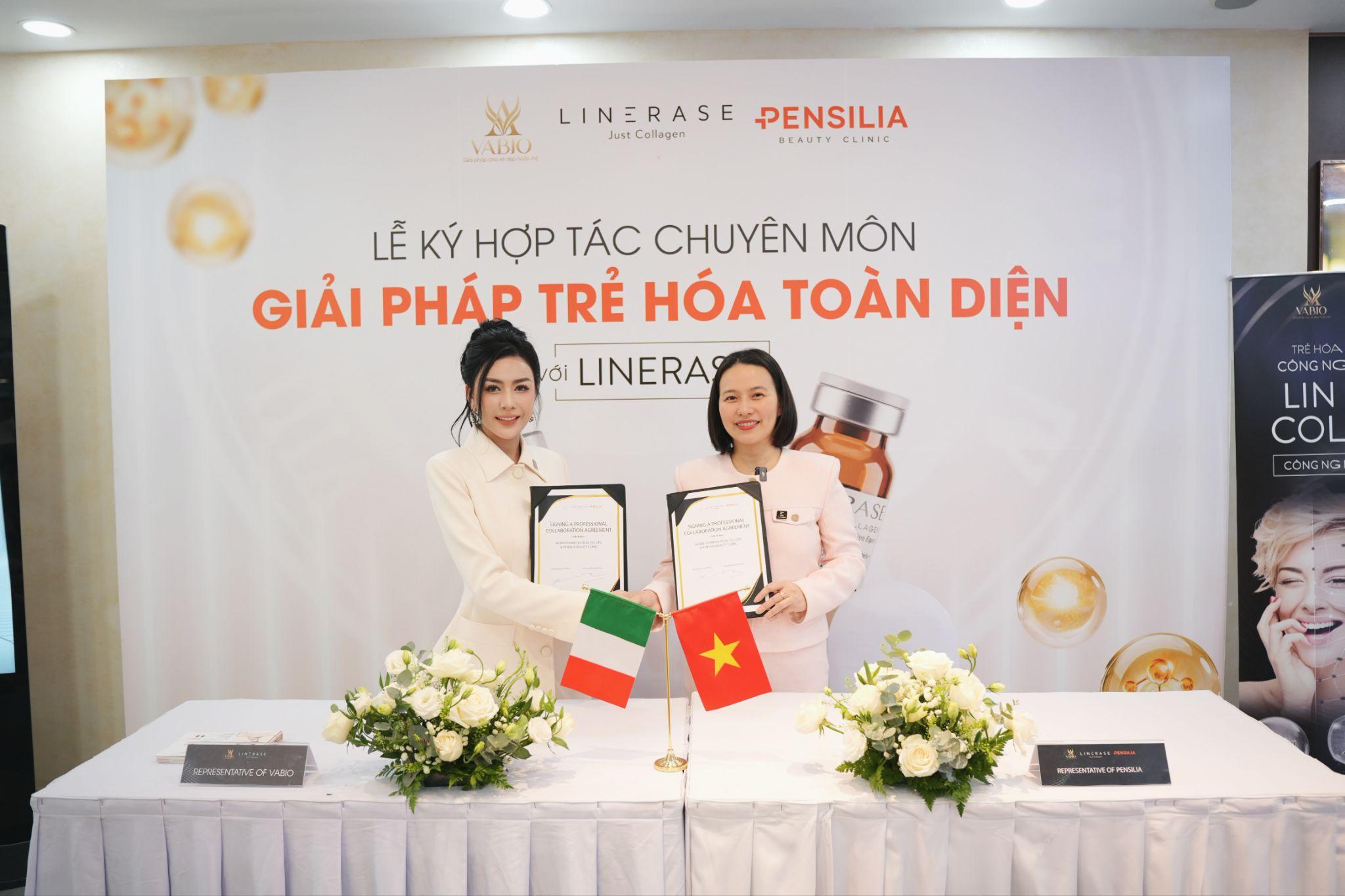 ThS.BS CKII Nguyễn Phương Thảo – Giám đốc chuyên môn hệ thống Pensilia Beauty Clinic amp; Bà Xuân Lê - CEO Công ty TNHH Dược Mỹ Phẩm Va Bio (đơn vị phân phối LineRase Collagen tại Việt Nam)