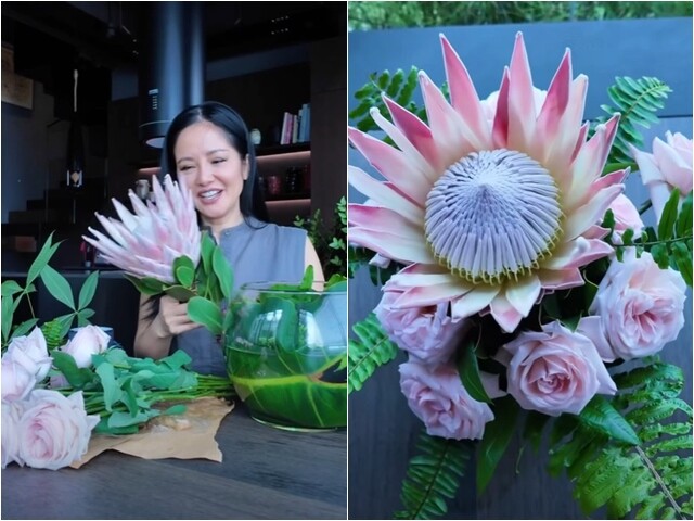 Diva Hồng Nhung cắm loài hoa khổng lồ lạ mắt, mang ý nghĩa kiên cường không khuất phục