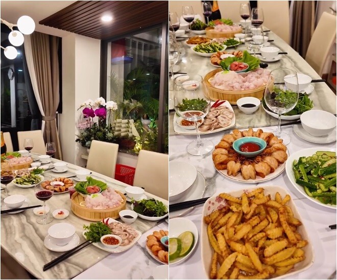 Cận cảnh mâm tiệc hoành tráng với đủ món ngon, tất cả đều được chuẩn bị cầu kỳ từ cách chế biến tới bài trí, giúp Chí Trung có một sinh nhật đáng nhớ bên bạn gái và những người thân yêu.