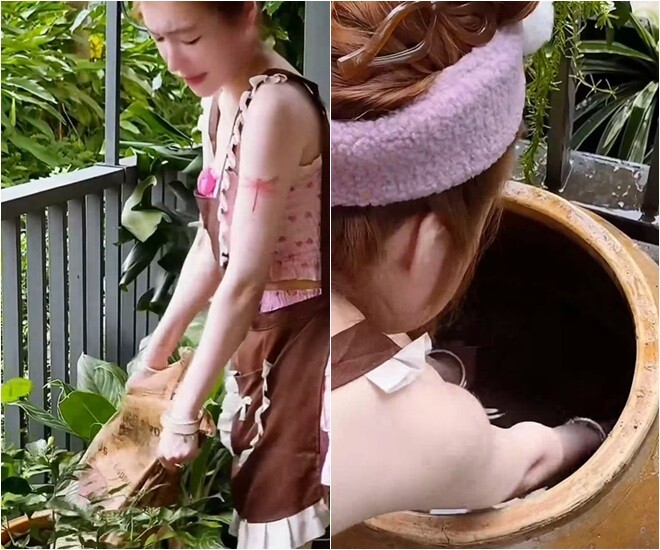 Bà mẹ 2 con vác bịch bùm rất nặng. Cô đã biết trước nên ăn sáng trước khi làm nhưng không nghĩ nó nặng cỡ đó và còn rất bụi, khi mở ra bay thẳng vào mắt cô.