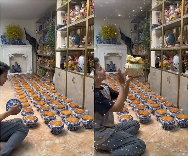 Ekip đã giúp Khánh Vân chuẩn bị bánh để bạn bè. Một góc “kho chứa hũ bánh” khiến netizen trầm trồ vì độ chịu chơi - hàng chục chiếc bánh to đùng đang chờ được gửi đi.