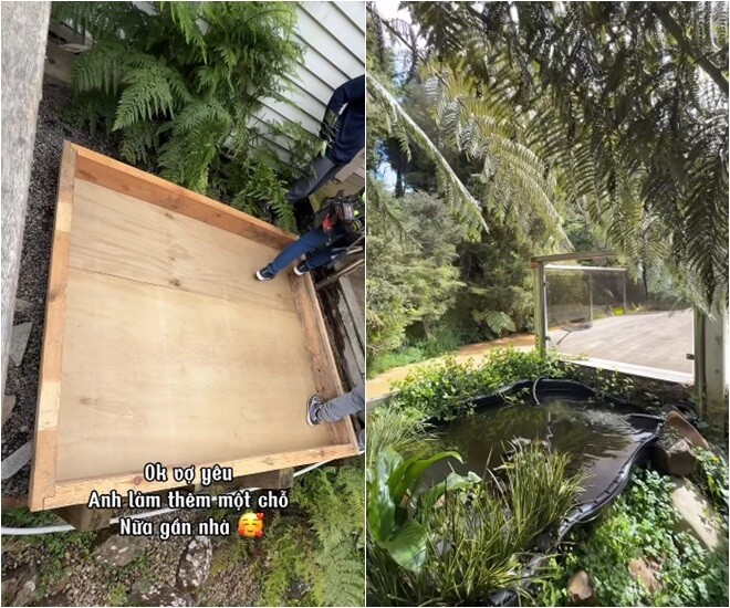 Cảnh quan ngoài trời cũng được ông xã chiều theo ý của nữ diễn viên sinh năm 1987. Khi cô nói thích chỗ nuôi cá cảnh nhưng hơi xa, chồng cô liền làm thêm một chỗ gần nhà để vợ ngắm cá.