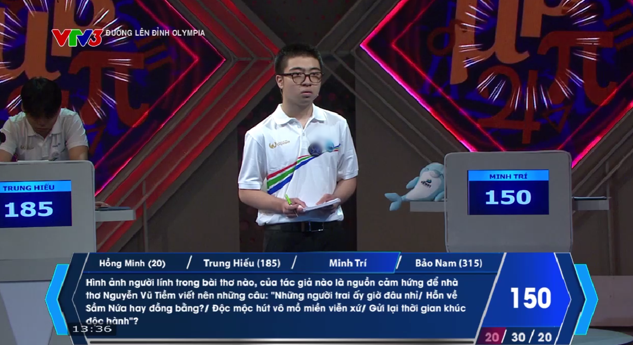 Người Về đích thứ 3 là Minh Trí, rất tiếc không có câu trả lời nào đúng. Bảo Nam và Hồng Minh lần lượt đưa ra đáp án chính xác trong lượt thi của Minh Trí. 