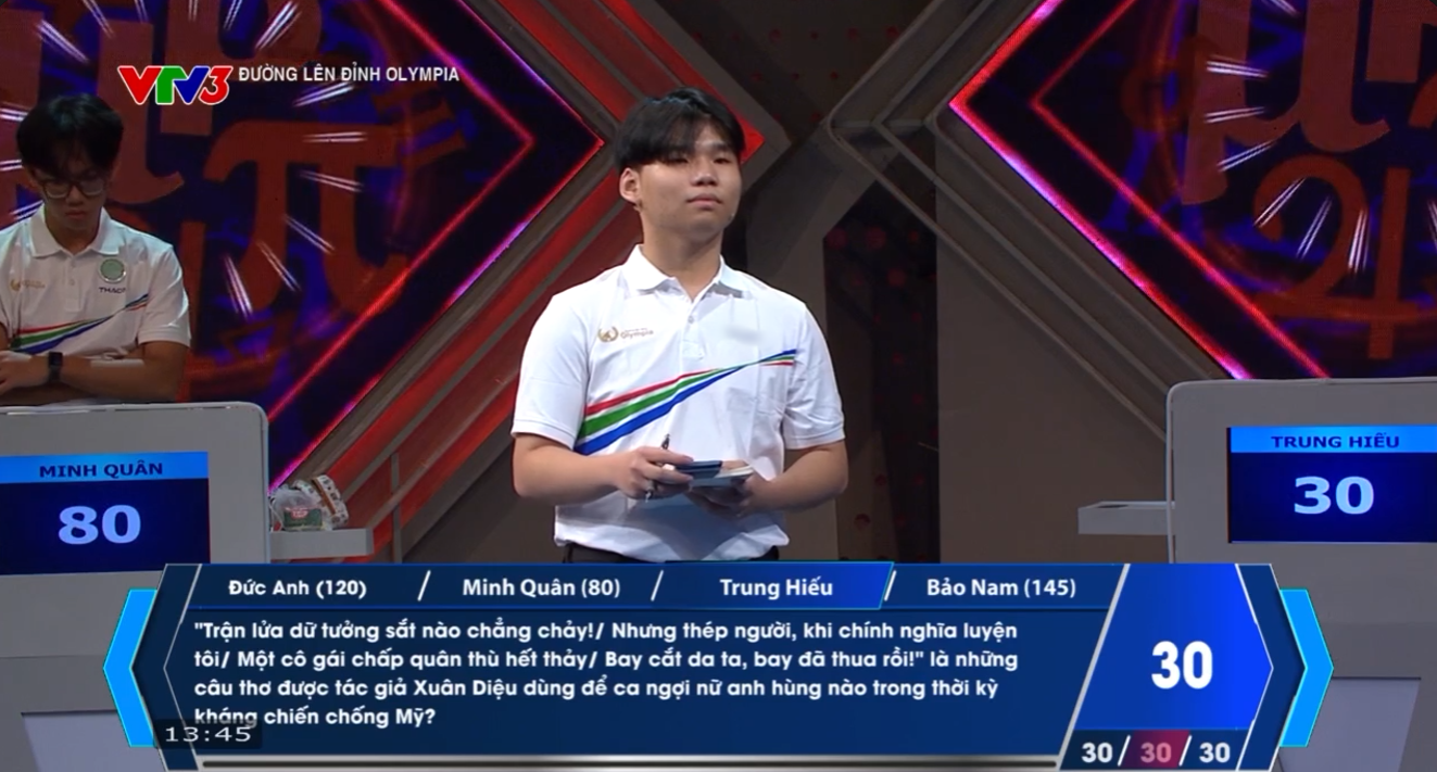 Trung Hiếu là người Về đích cuối cùng với 1 câu trả lời đúng. Đức Anh có 1 đáp án chính xác và được điểm. 