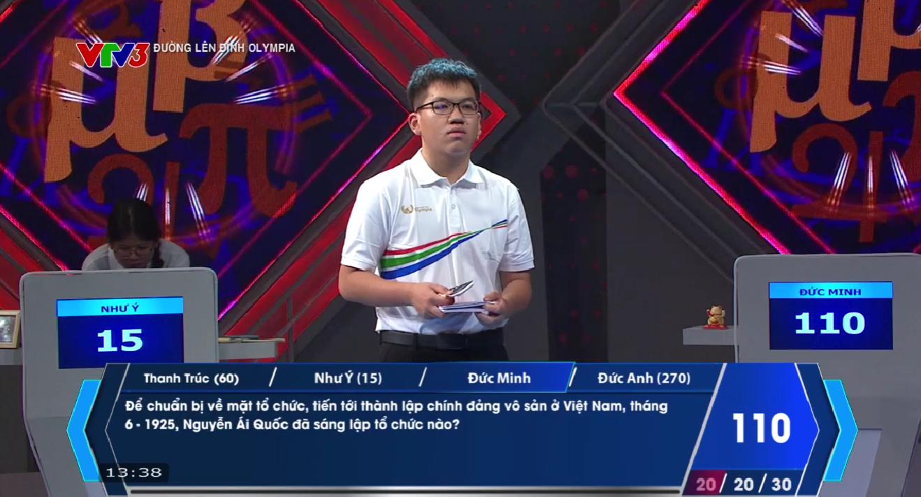 Người Về đích thứ 2 là Đức Minh, rất tiếc không có câu trả lời nào đúng. Đức Anh đứa ra 1 đáp án chính xác, lấy đi 20 điểm của Đức Minh. 