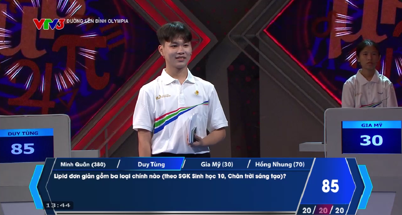 Duy Tùng đã Về đích với 2 câu trả đúng, nâng tổng số điểm lên 105. 