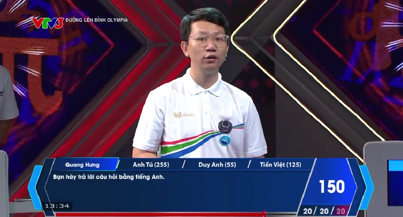 Quang Hưng bước vào phần thi Về đích cùng 2 câu trả lời đúng, nâng tổng số điểm lên 170. Duy Anh đưa ra 1 đáp án sai và bị trừ điểm.