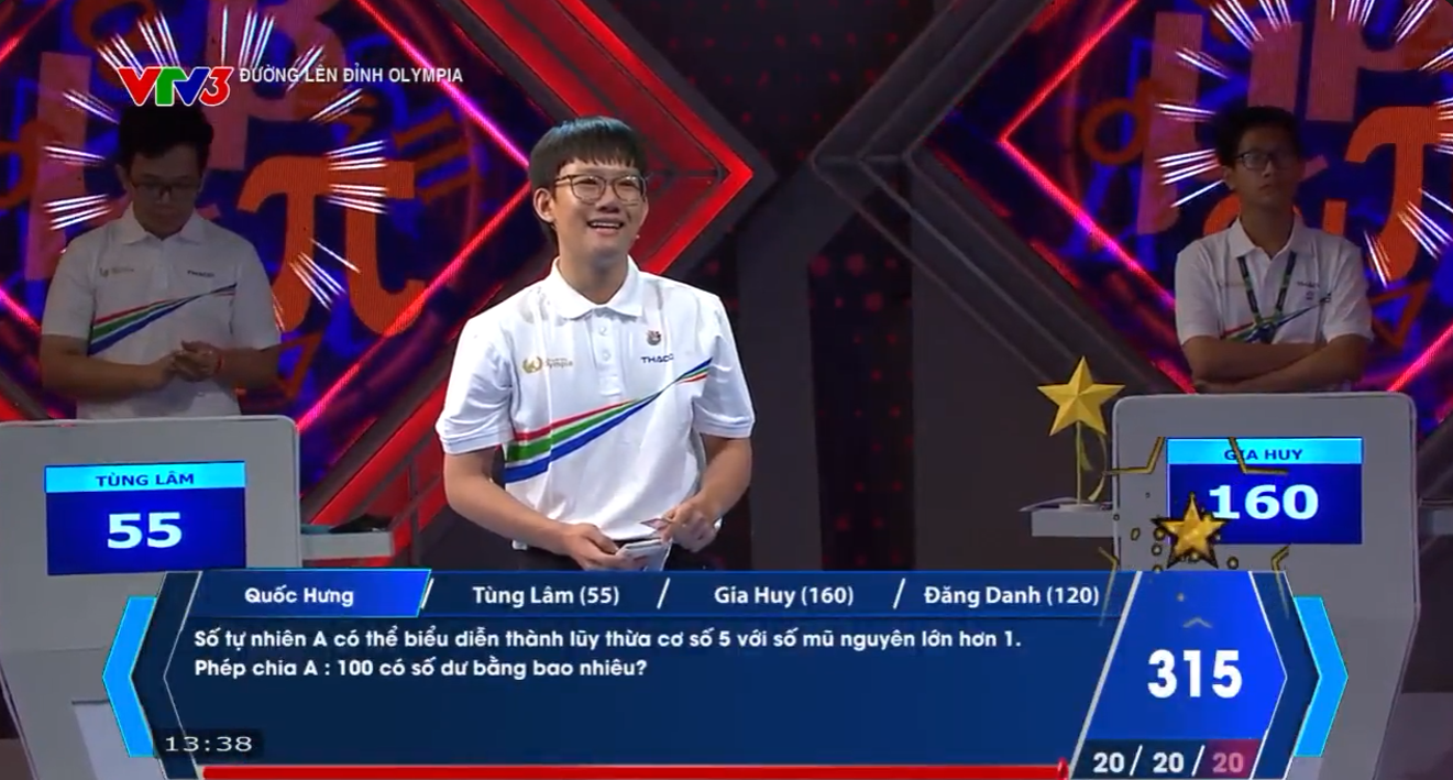 Quốc Hưng là người Về đích đầu tiên với 2 câu trả lời đúng, nâng tổng số điểm lên 335.