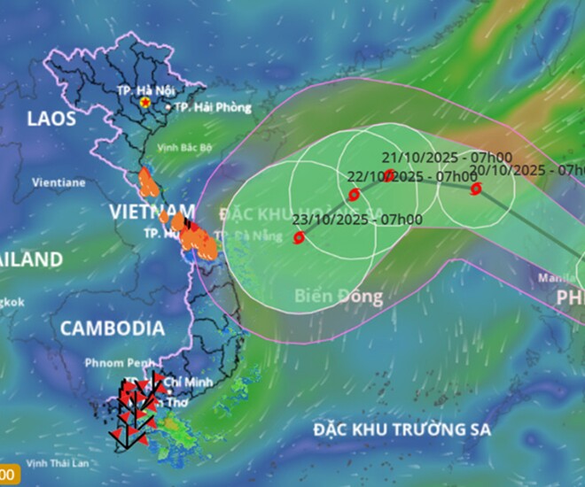 Hướng di chuyển của bão Fengshen, sắp vào Biển Đông trở thành bão số 12. Nguồn: VNDMS