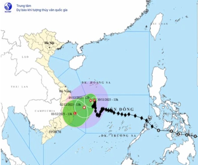 Bão số 15 sẽ đổ bộ vùng biển từ Gia Lai đến Khánh Hòa.