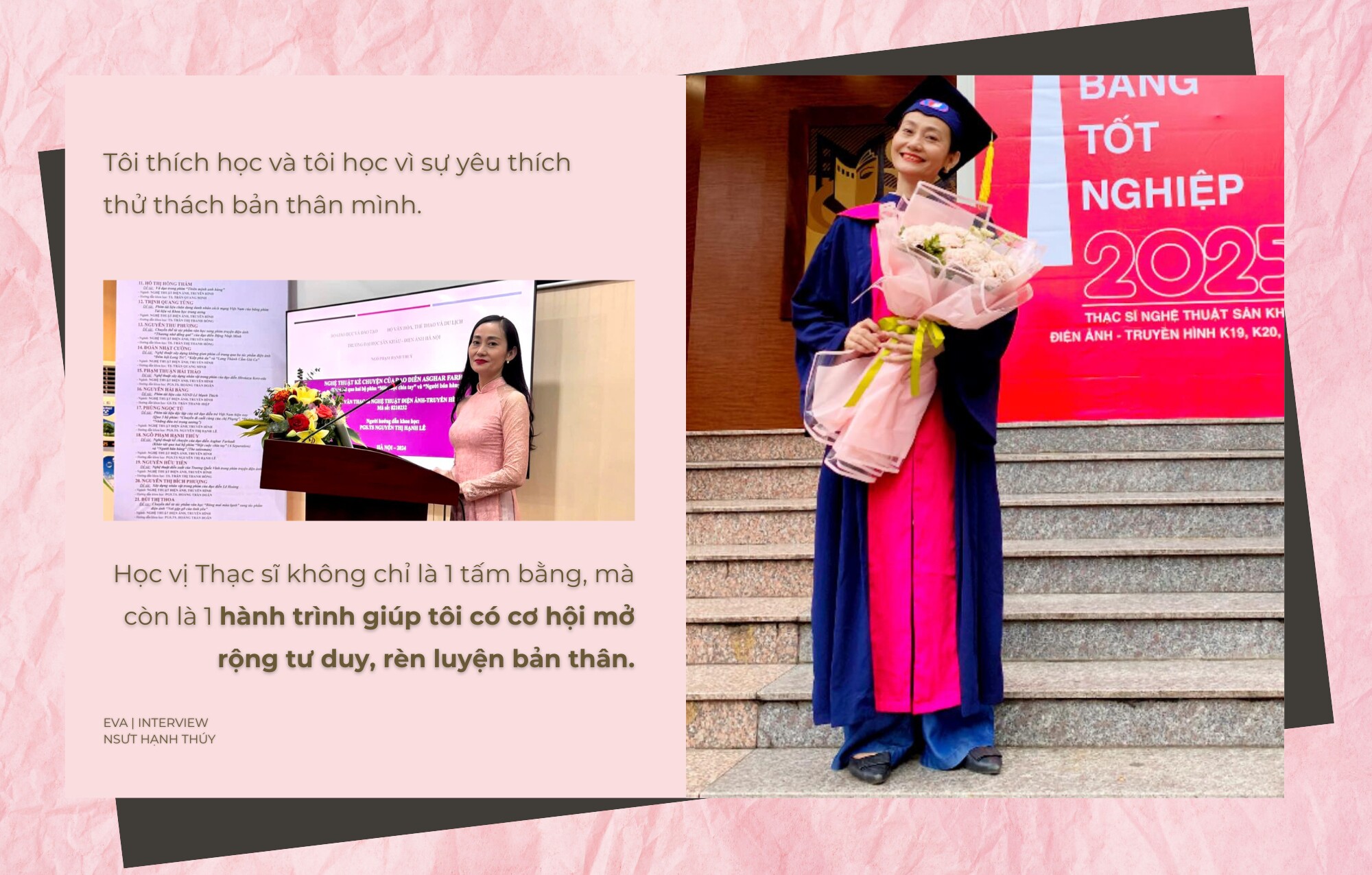 XEM VIDEO: NSƯT Hạnh Thúy nhận bằng Thạc sĩ ngành Nghệ thuật Điện ảnh - Truyền hình tại Trường Đại học Sân khấu - Điện ảnh Hà Nội.