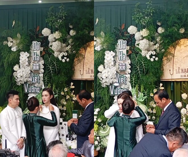 Đỗ Thị Hà bật khóc khi nhận của hồi môn từ bố mẹ.